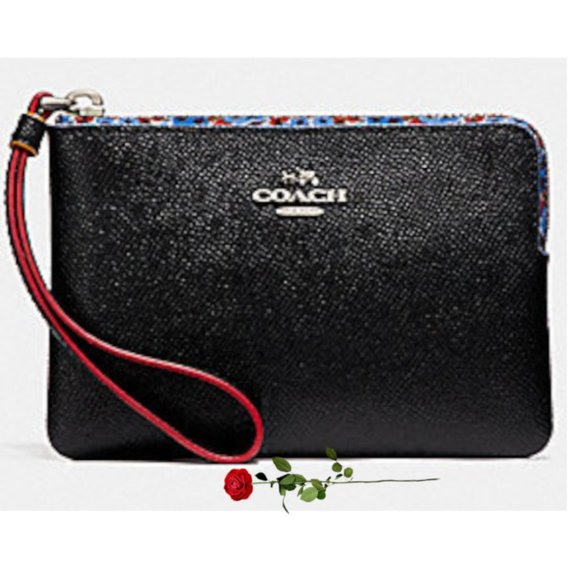 Coach Handbags - COACH CROSSGRAIN LEATHER CORNER ZIP WRISTLET BLACK